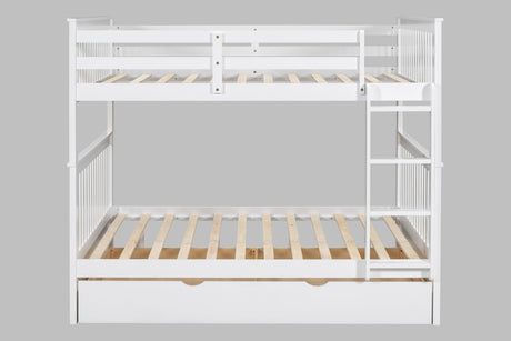 White bunk beds with trundle showing frame detail