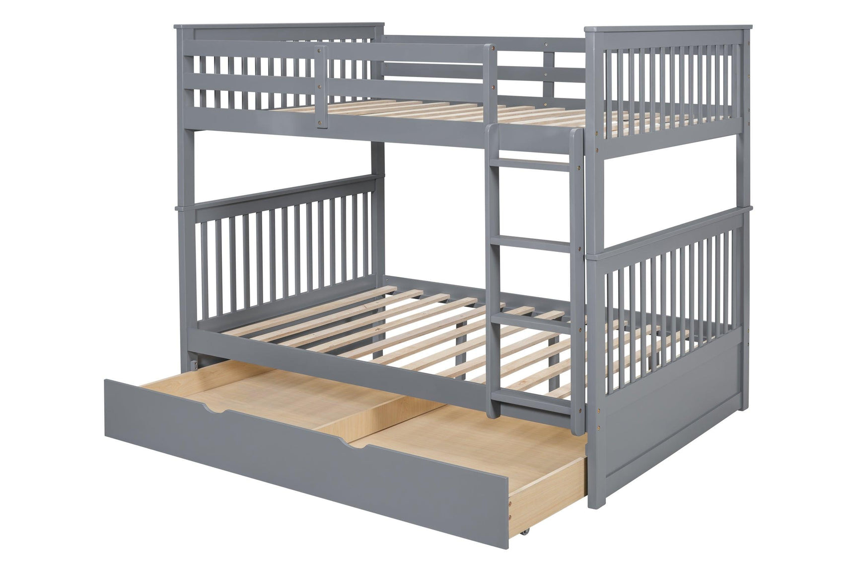 Gray Modern Solid Wood And Veneers Trundle Twin Over Twin Bunk Beds - Ella Furniture