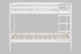 White solid wood twin over twin bunk beds top bunk view