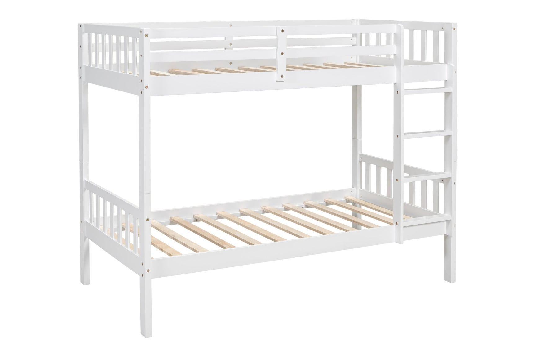 White twin over twin bunk beds ladder detail
