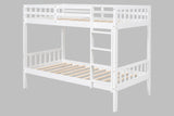 White twin over twin bunk beds side angle
