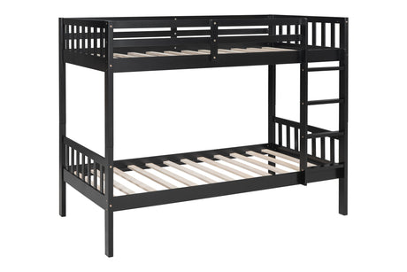 Detail of black solid wood bunk bed slats