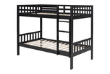 Black twin over twin bunk bed side angle