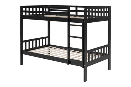 Black twin over twin bunk bed side angle