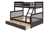 Side view of espresso twin over full bunk bed with twin trundle