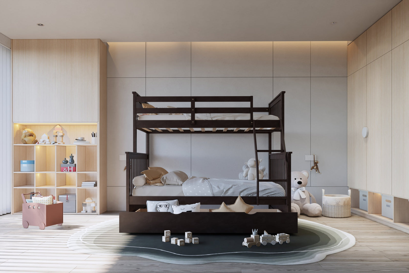 Espresso Twin Over Full Trundle Bunk Beds