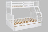 Close-up of white solid wood bunk bed ladder and guardrail