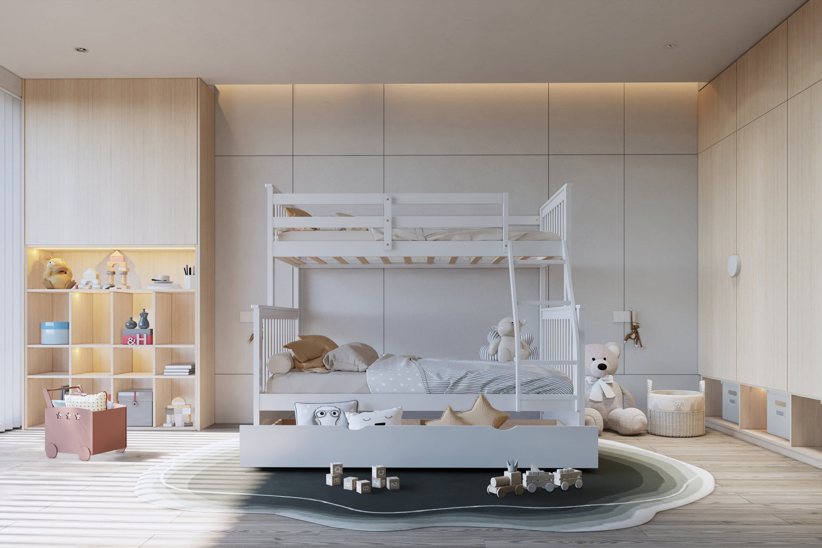White Twin Over Full Trundle Bunk Beds