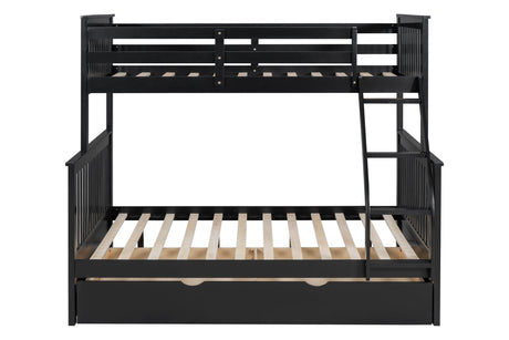 Black solid wood bunk bed showing trundle section