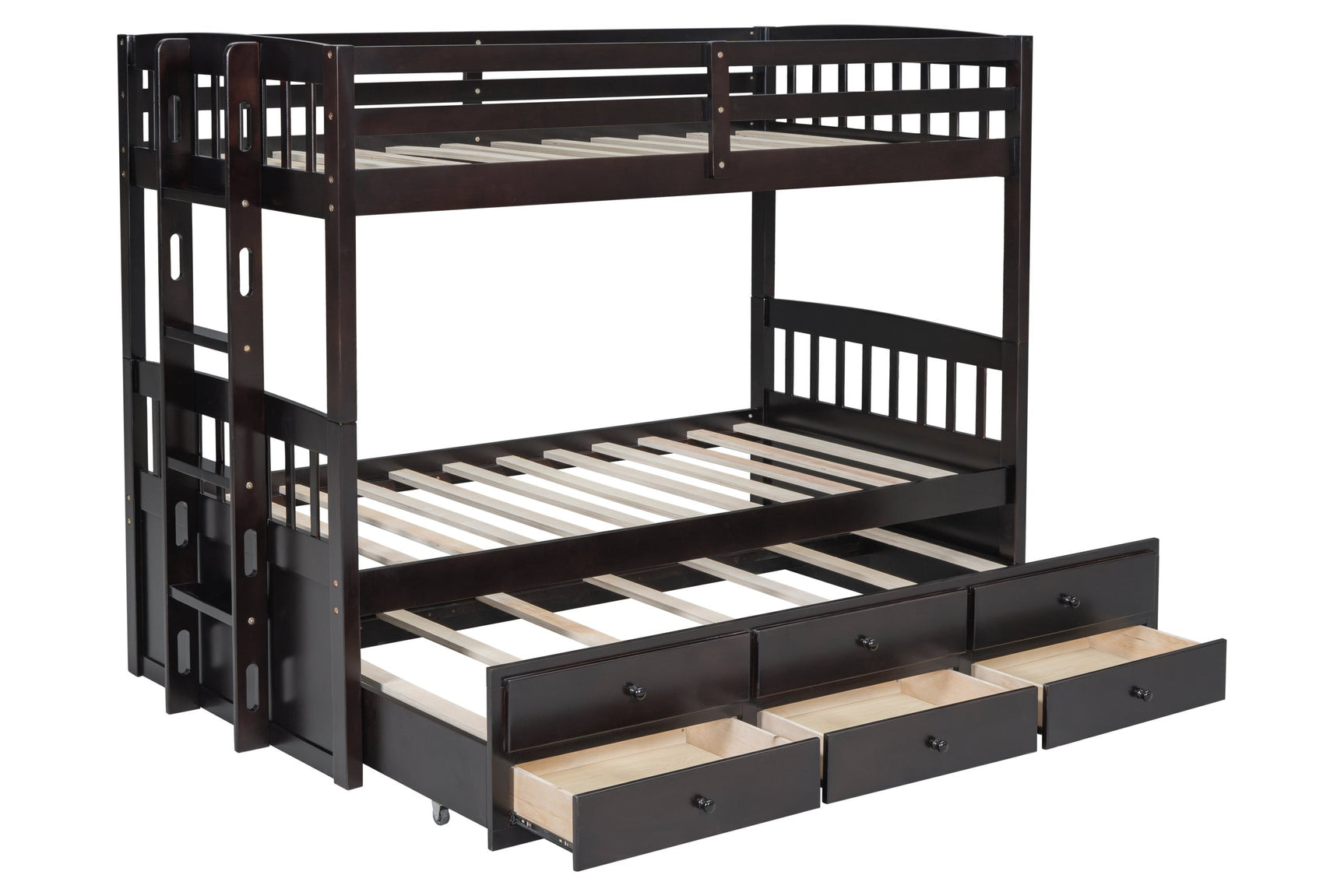 Twin trundle bed pulled out under bunk bed
