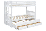 White Twin Over Twin Trundle Storage Bunk Beds