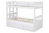 White Twin Over Twin Trundle Storage Bunk Beds