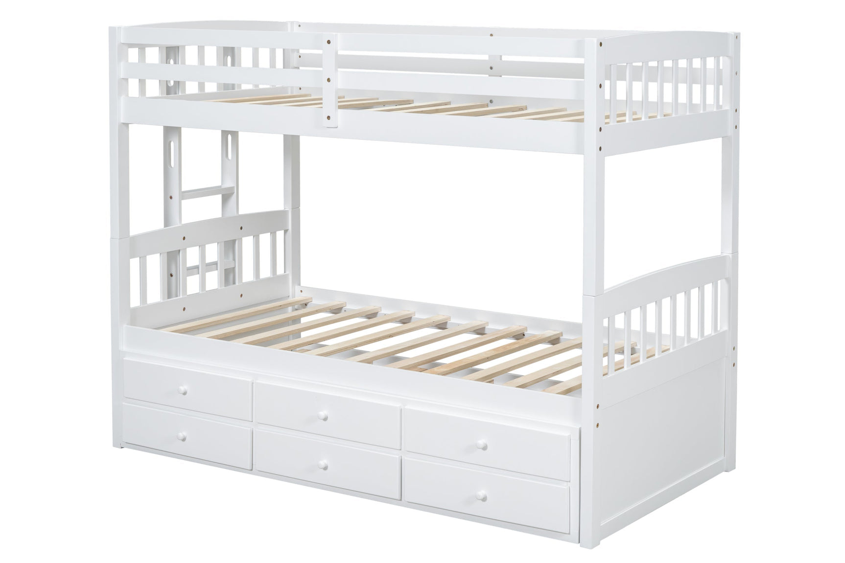 White Twin Over Twin Trundle Storage Bunk Beds