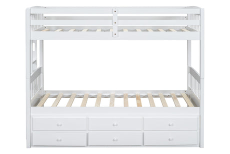 White bunk bed with trundle pulled out