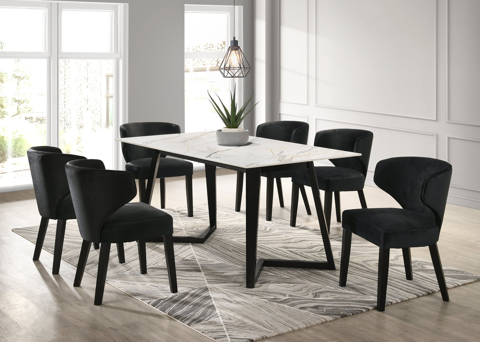 main view of Hamilton Black Dining Table + 6 Chair Set dining room furniture