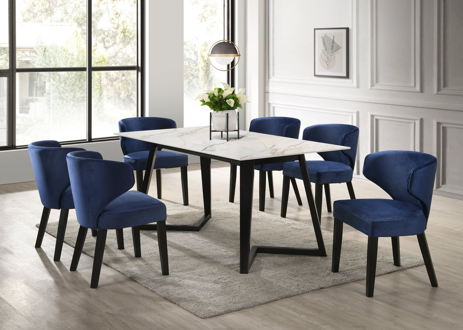 main view of Hamilton White Blue Dining Room Set dining room furniture