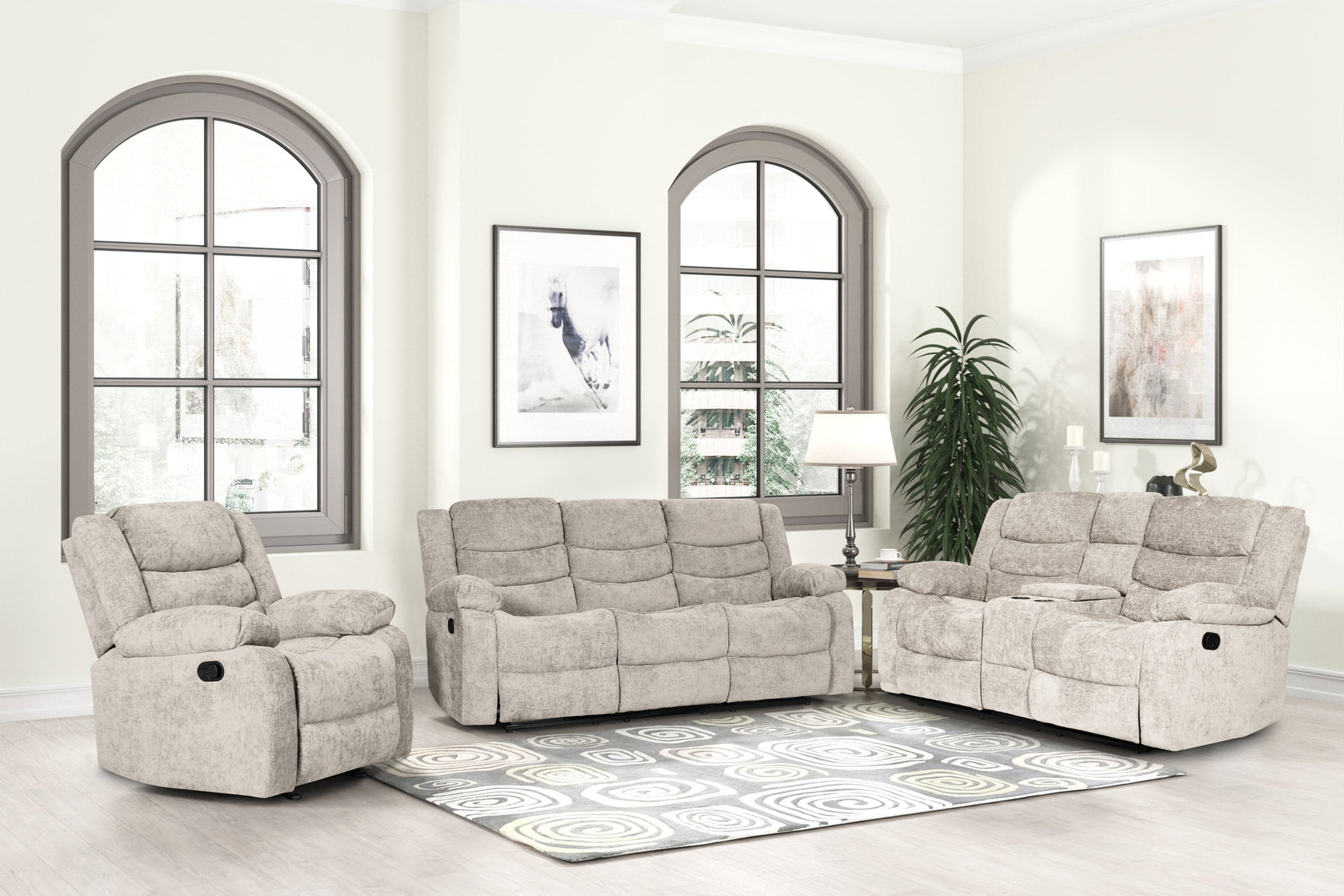 Oliver beige fabric reclining loveseat and recliner