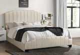 Jaddy Beige Velvet Upholstered Platform Queen Bed