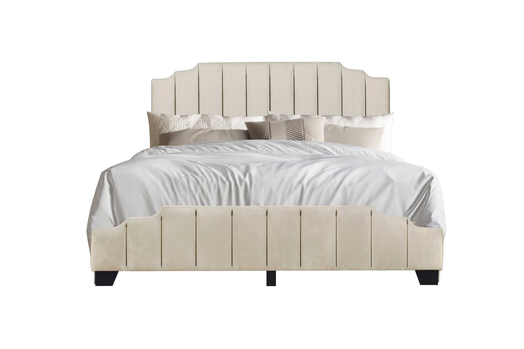 Jaddy Beige Velvet Upholstered Platform Queen Bed