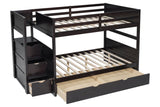 Espresso Full Over Full Trundle Staircase Storage Bunk Beds