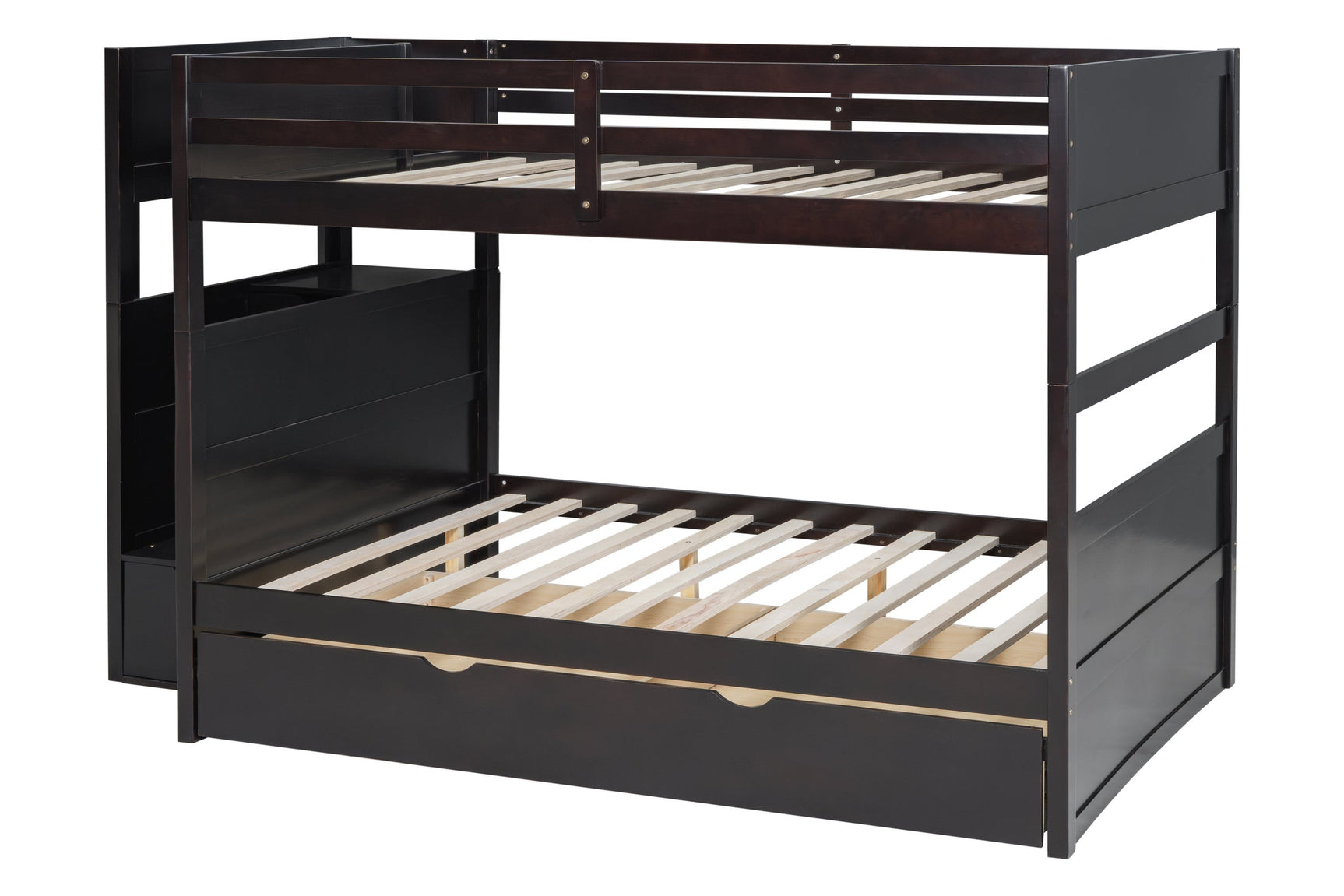 Espresso Full Over Full Trundle Staircase Storage Bunk Beds