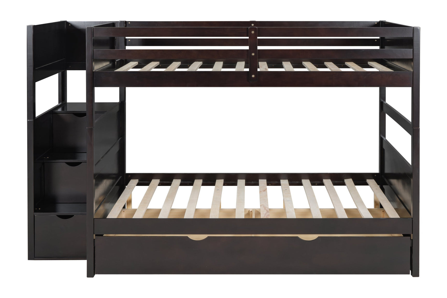 Espresso Full Over Full Trundle Staircase Storage Bunk Beds