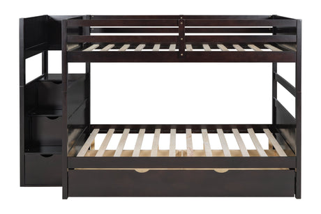 Twin Trundle Bed Under Full Size Bunk in Espresso Finish