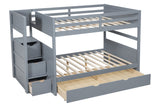 Gray Full Over Full Trundle Staircase Storage Bunk Beds