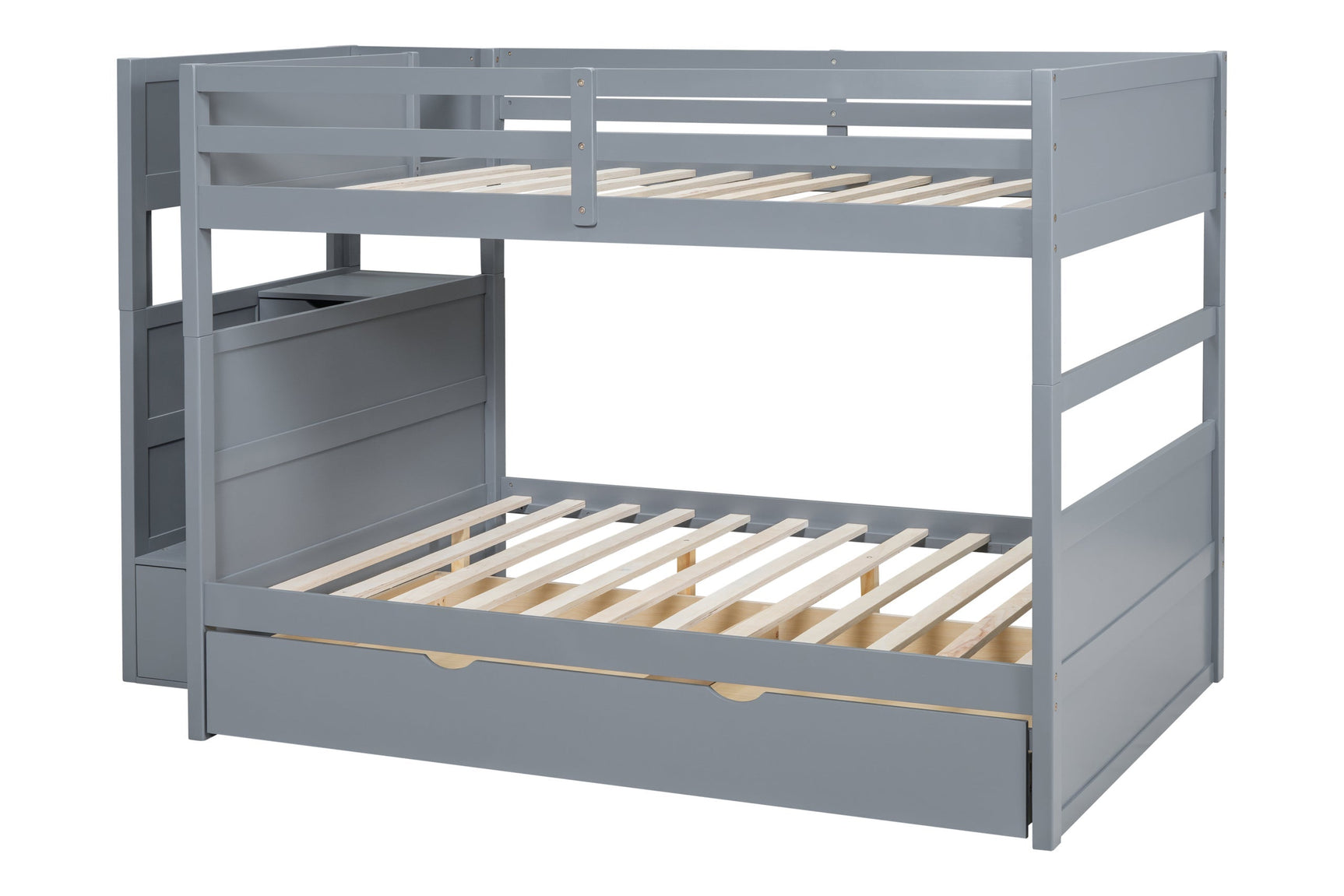 Gray Full Over Full Trundle Staircase Storage Bunk Beds