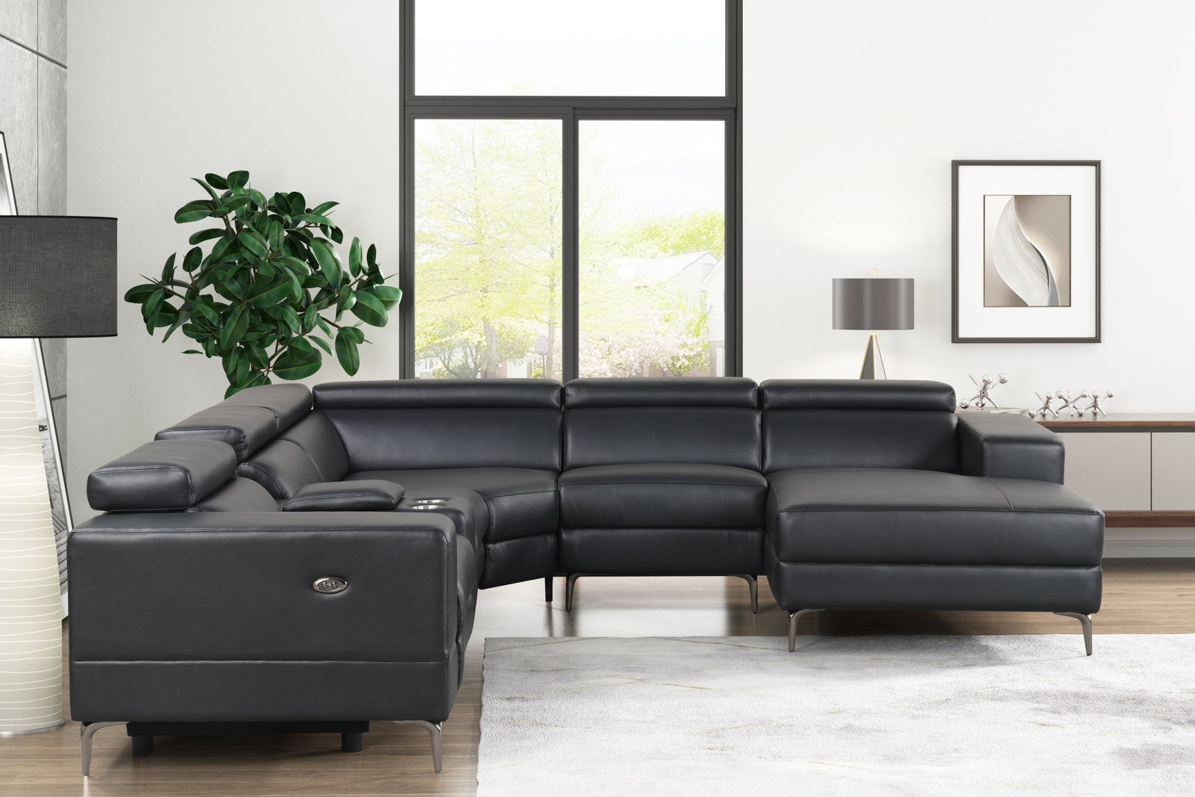 Milano Black 6-Piece Power Reclining Sectional side view with sectional arrangement