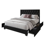 Close-up of tufted velvet upholstery on bed headboard