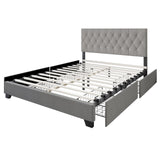 Dooma Gray Velvet Upholstered Tufted Platform King Bed