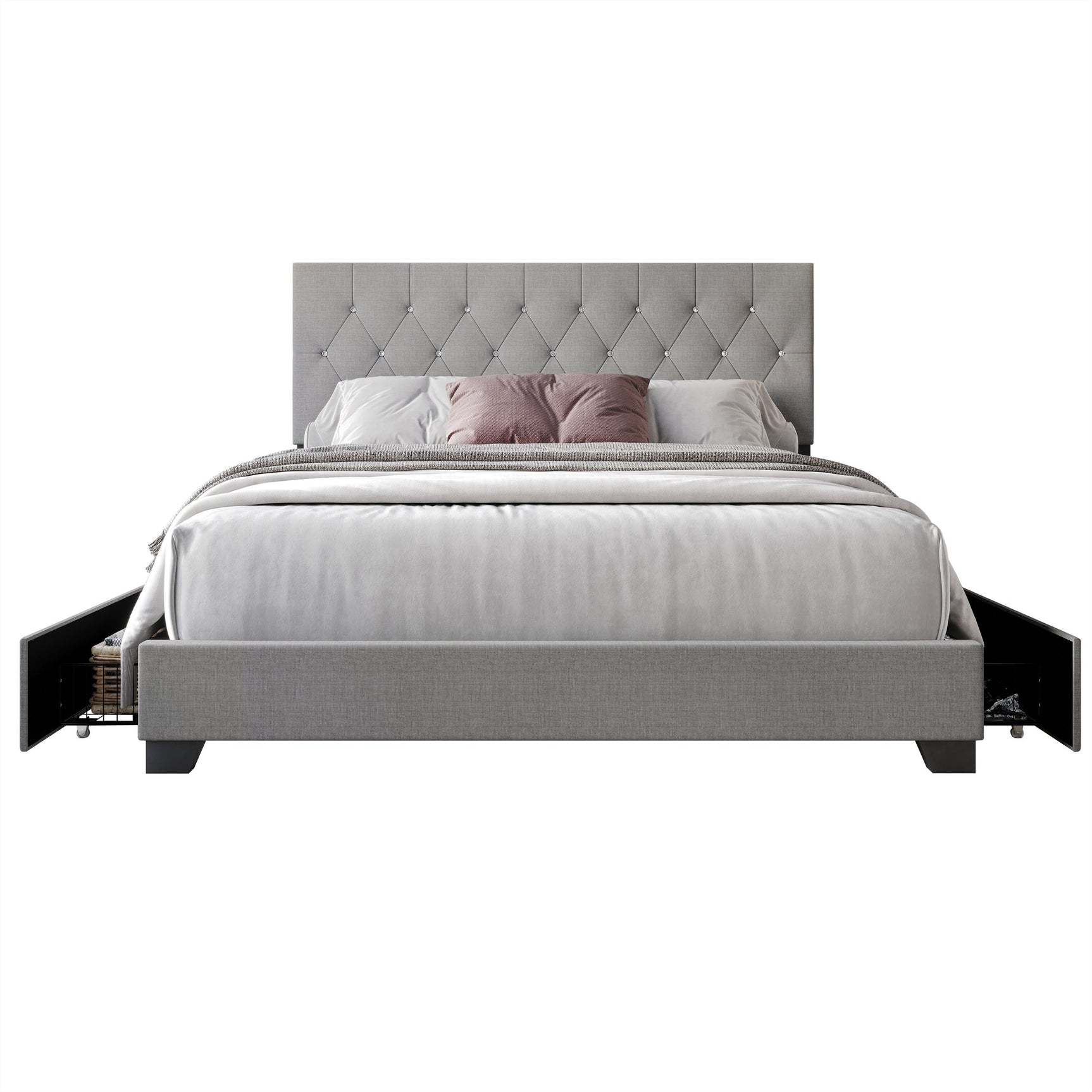 Dooma Gray Velvet Upholstered Tufted Platform King Bed