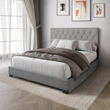 Dooma Gray Velvet Upholstered Tufted Platform King Bed
