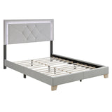 Side angle of Silver Velvet Upholstered Tufted LED Platform King Bed