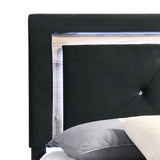 LED lighting detail on Wally Black Velvet Platform Queen Bed
