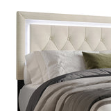 Oluma twin platform bed corner view highlighting soft fabric upholstery and wood base