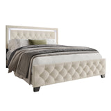 Oluma Full beige tufted platform bed detail on fabric and stitching