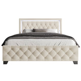 Oluma Beige King Bed close-up of tufted headboard