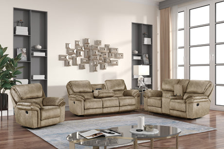 Perry Brown oversized reclining sofa set front view