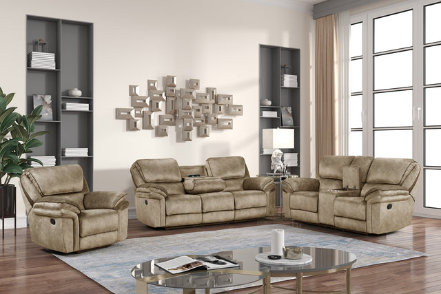 Perry Brown oversized reclining sofa set front view