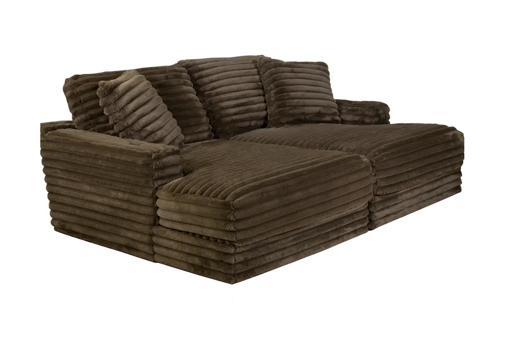 Comfrey Chocolate Double Chaise sofa, side view showing chaise lounges