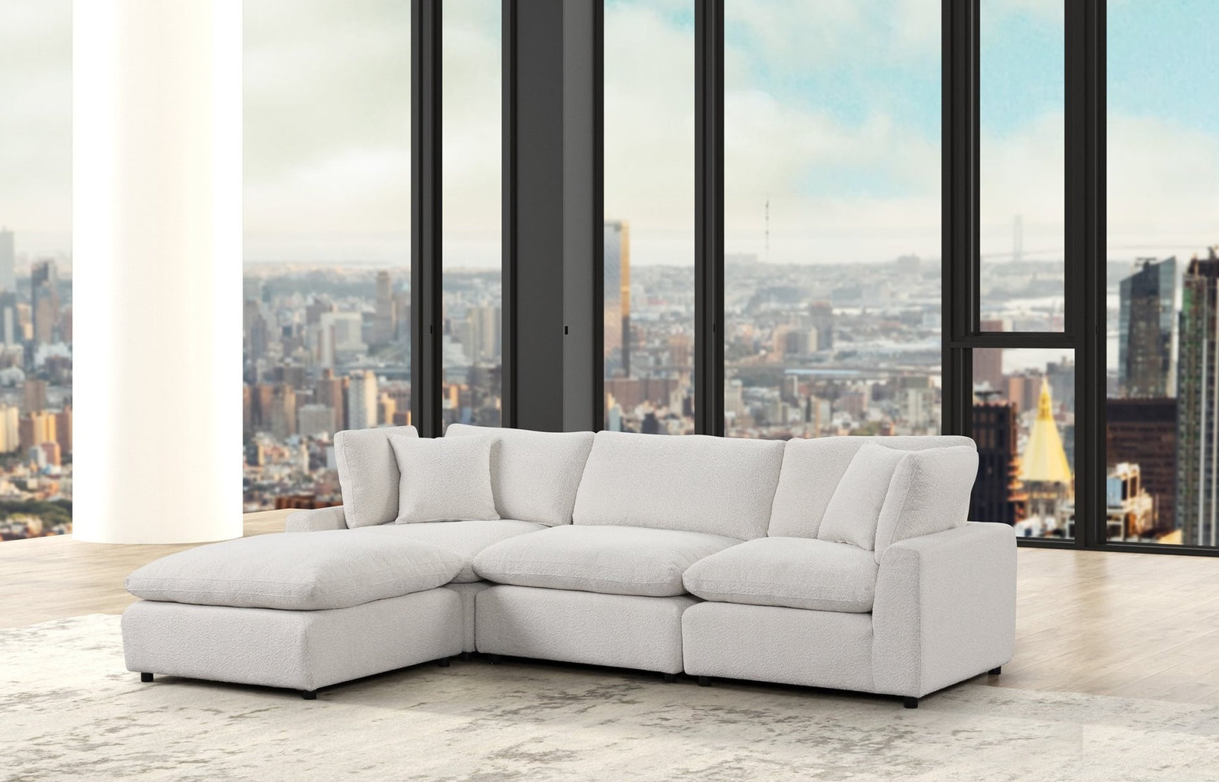 Sky Boucle S Modular Sectional sofa in sand boucle fabric, front angle