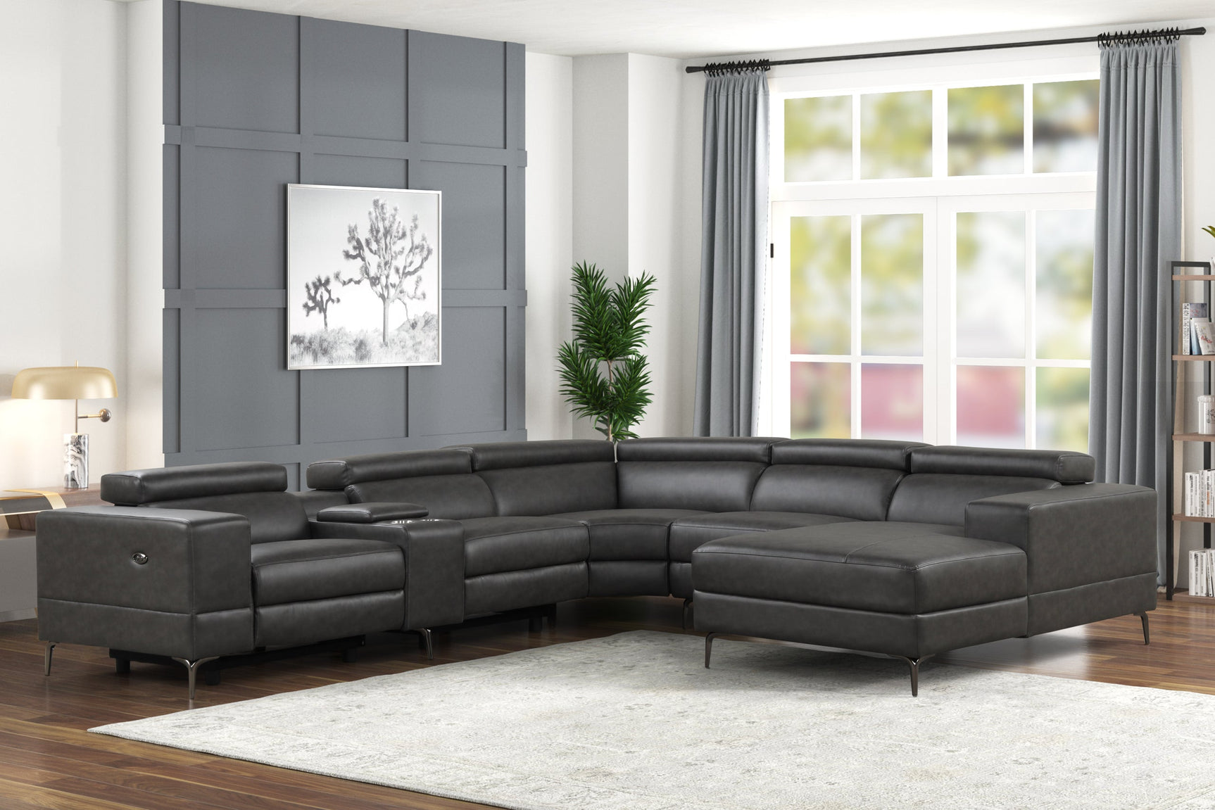 Side view of Milano Gray leather gel sectional