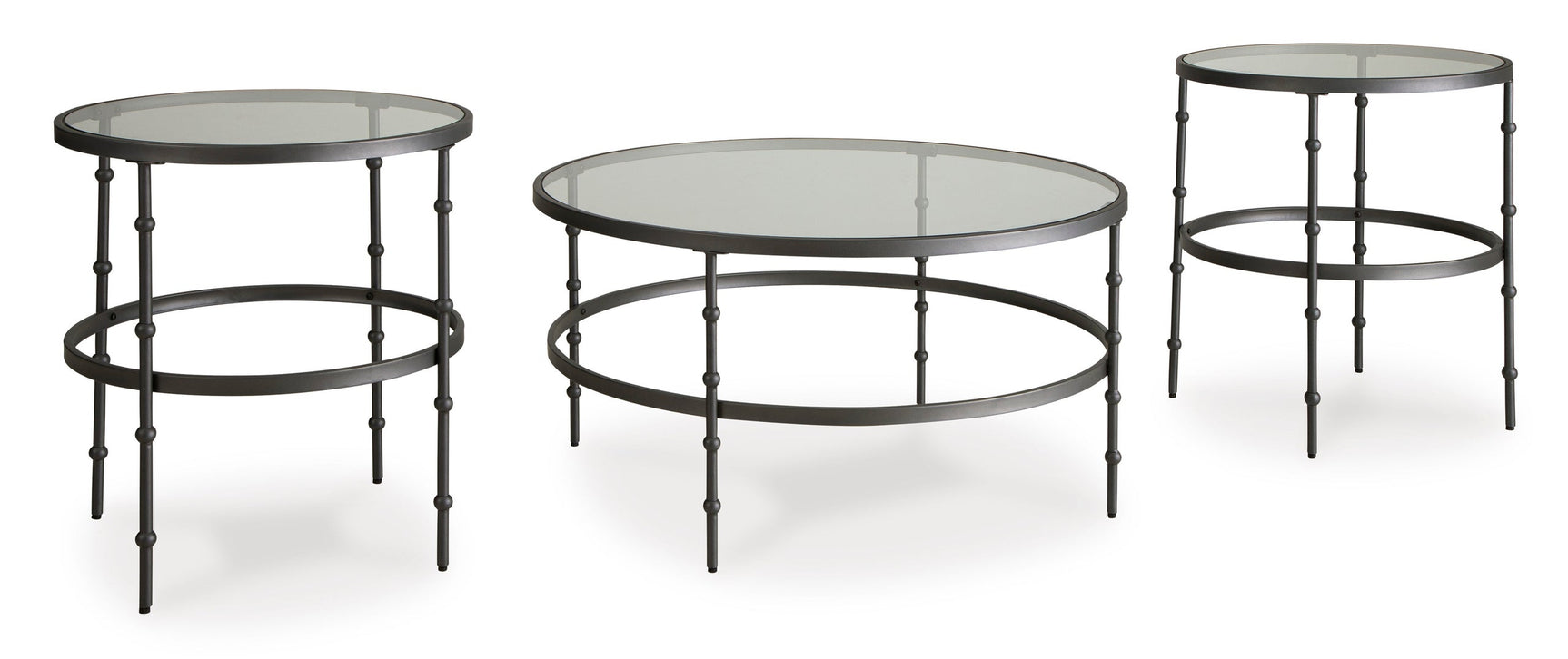 Kellyco round end table with gunmetal finish angled view