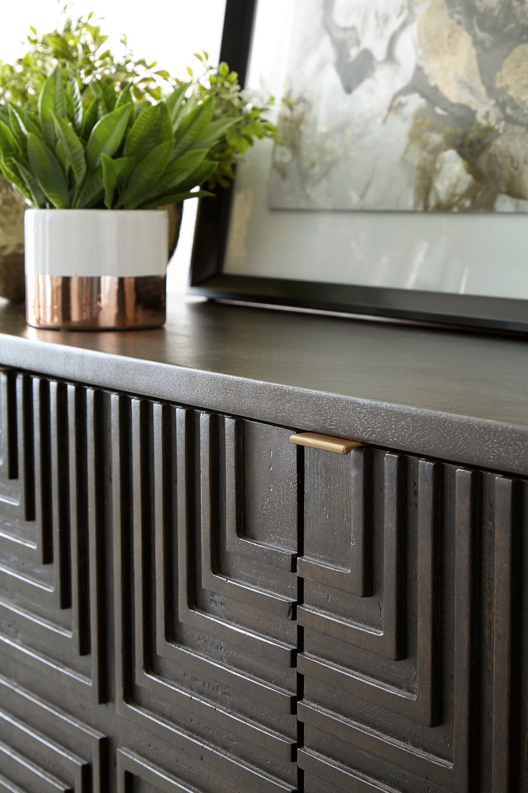 Close-up of A4000316 cabinet gold accent hardware