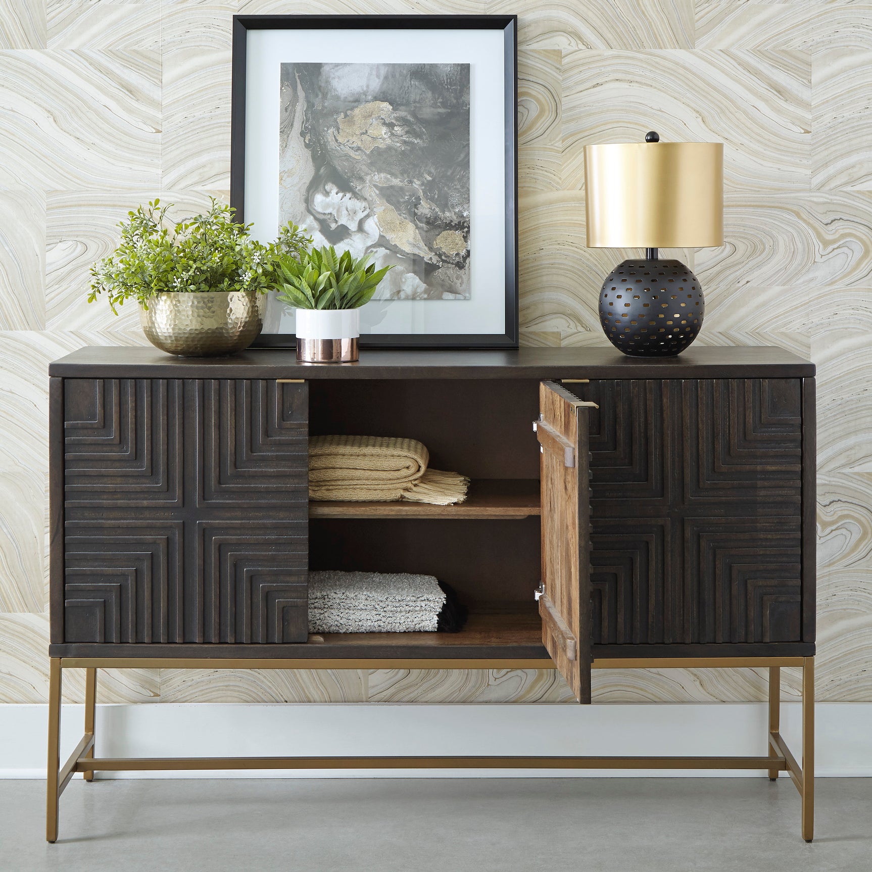 Side angle of A4000316 Accent Cabinet showing depth