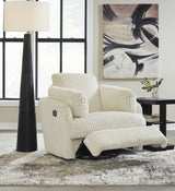 Side view of Tie-breakers Ivory Swivel Glider Recliner