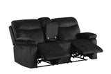 Black fabric loveseat reclined position
