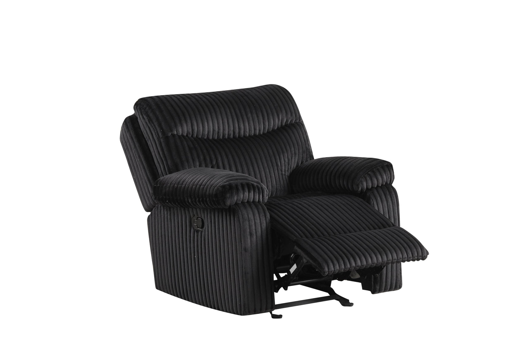 Black fabric recliner chair side view